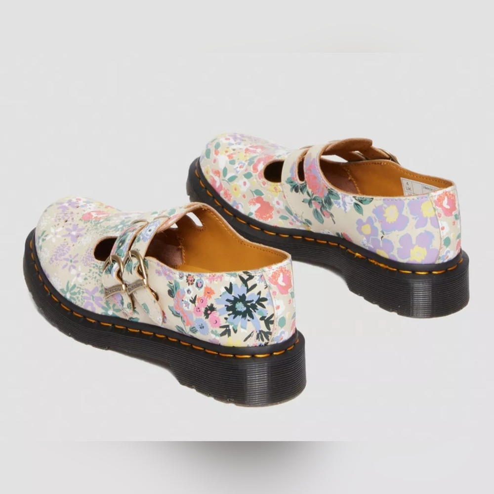 Dr. Martens 8065 Floral Mash Up Leather Mary Jane Shoes Parchment Beige Size 8 - Picture 7 of 8